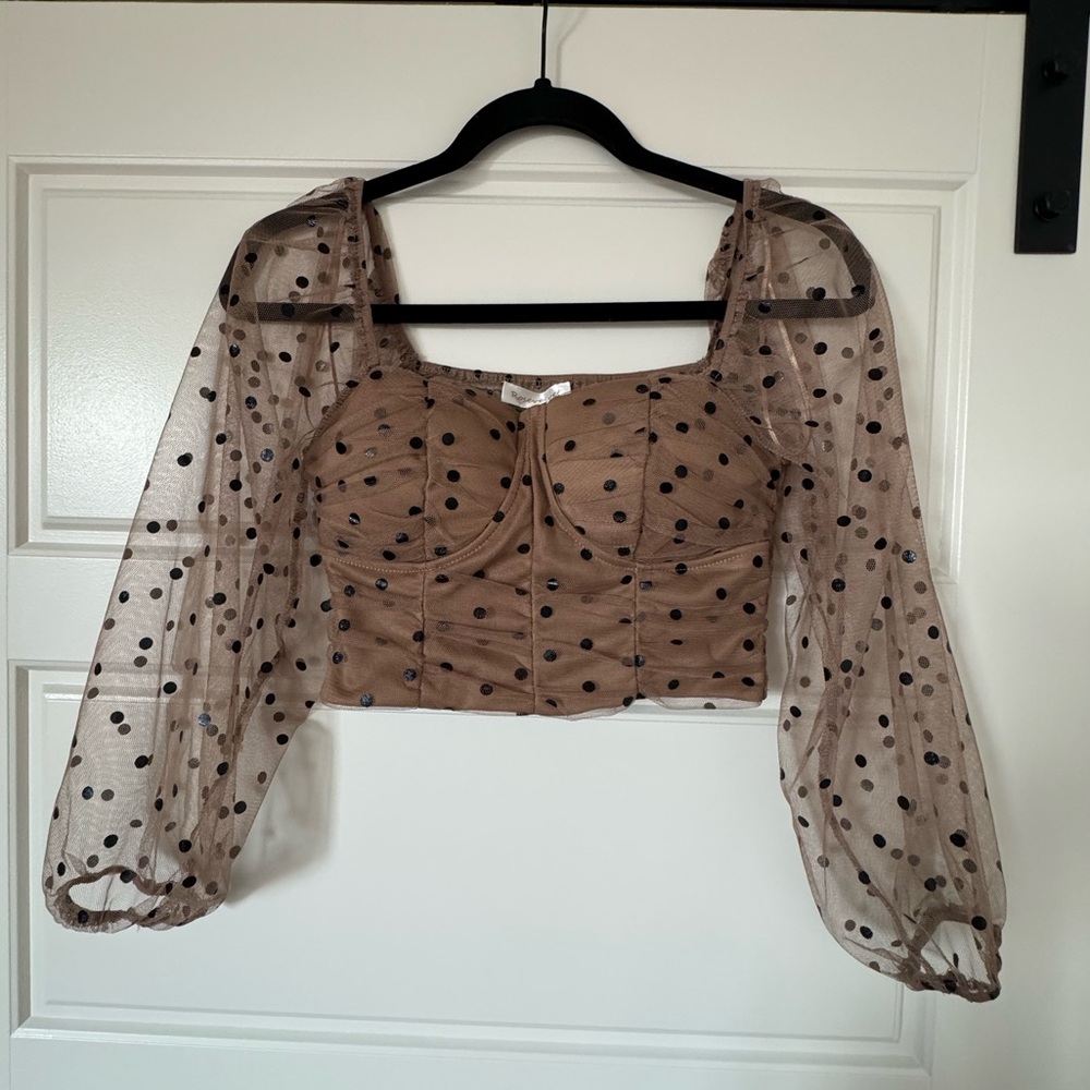 Sheer Polka Dot Brown Top